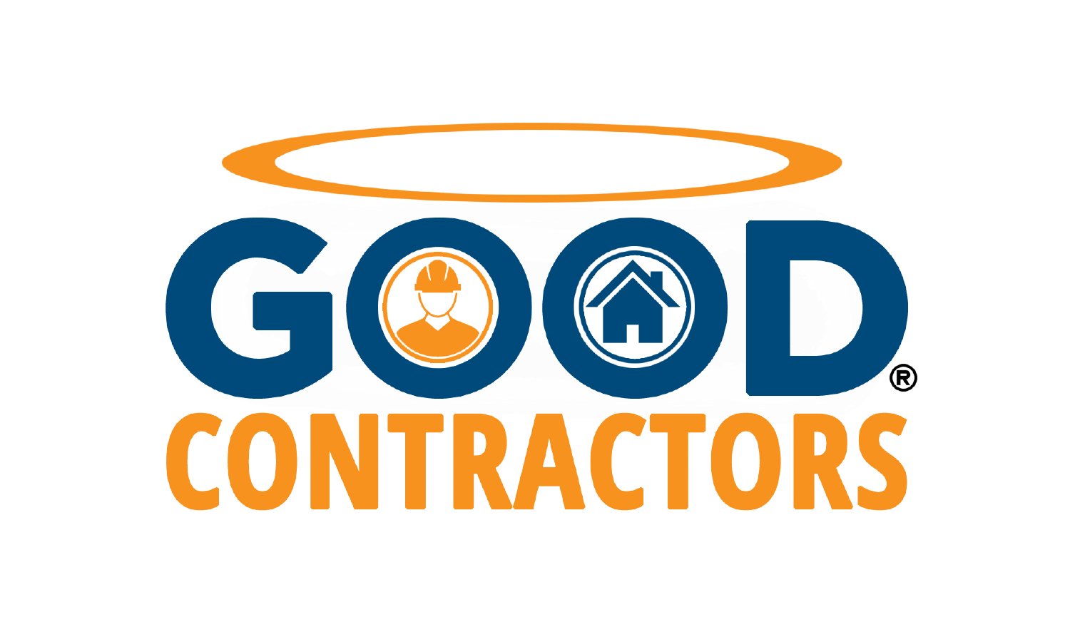 The logo for good contractors shows a man in a hard hat and a house.