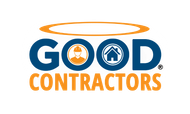 The logo for good contractors shows a man in a hard hat and a house.