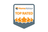 A home advisor top rated badge with four stars on it.