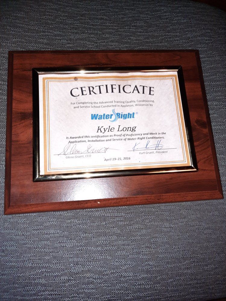 The owner Kyle Longs certificate from Water Right