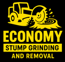 A yellow logo for economy stump grinding and removal
