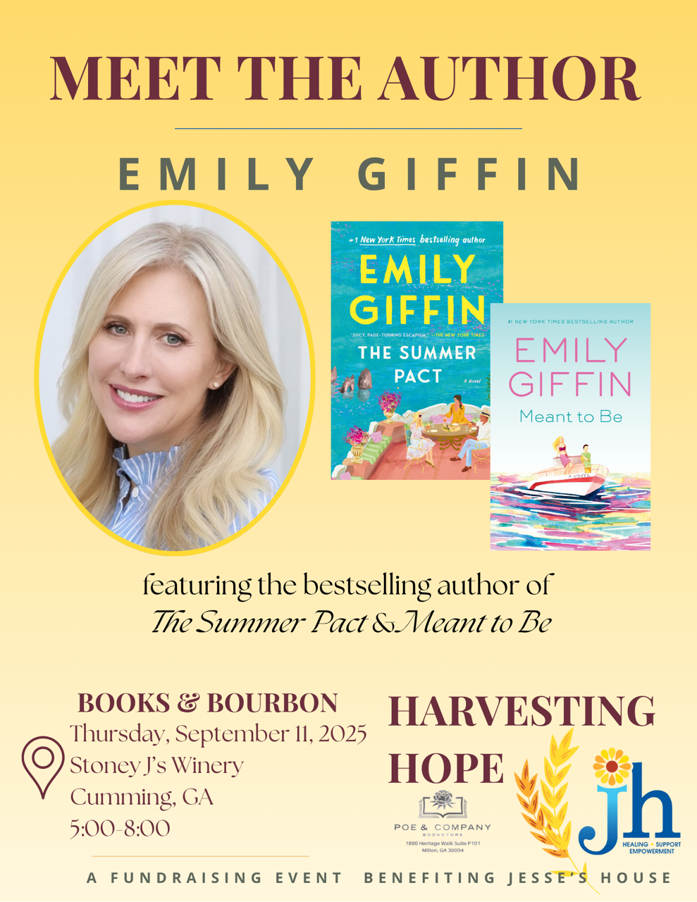 A poster that says meet the author emily giffin