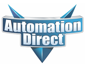 A blue and silver logo for automation direct