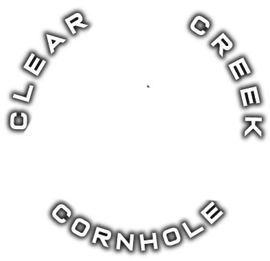 A clear creek cornhole logo on a white background