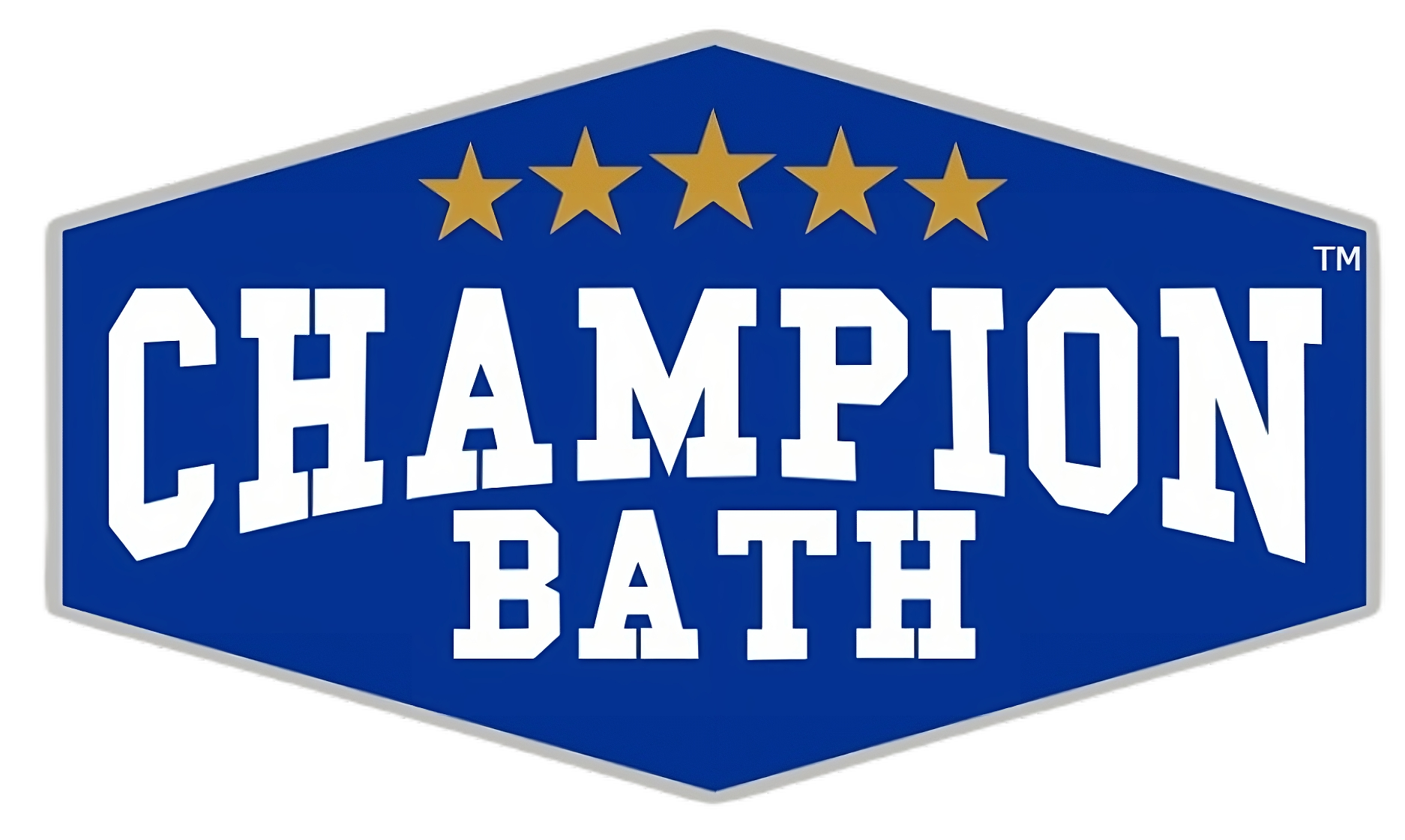 The champion bath logo is blue and white with gold stars.