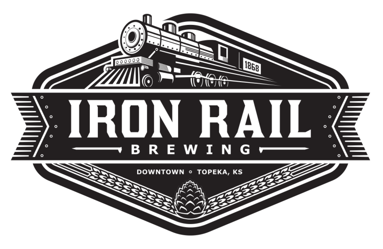 A black and white logo for iron rail brewing