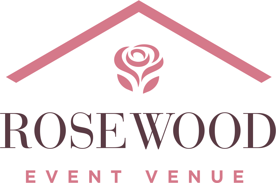 The logo for rose wood event venue has a rose on it.
