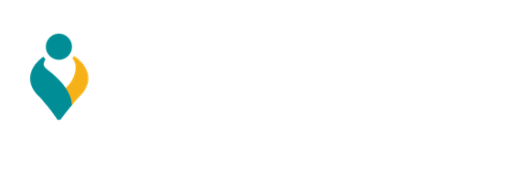 A blue and yellow logo of a person on a white background.