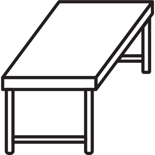 It is a black and white drawing of a table.