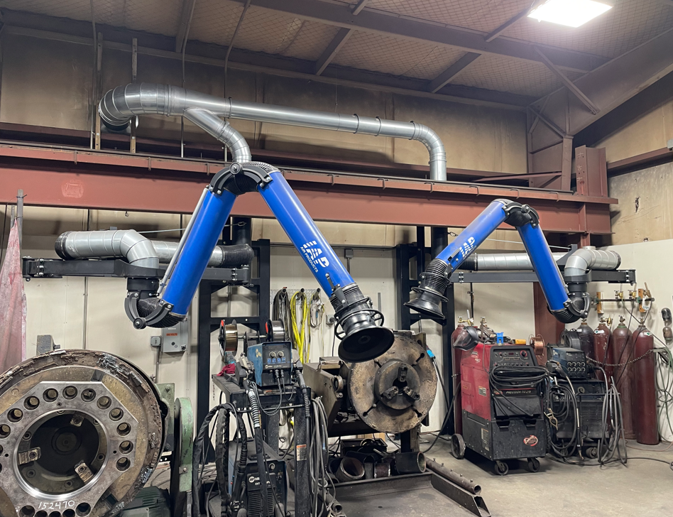 IAP-AirProducts extraction fume welding arm installed in weld shop