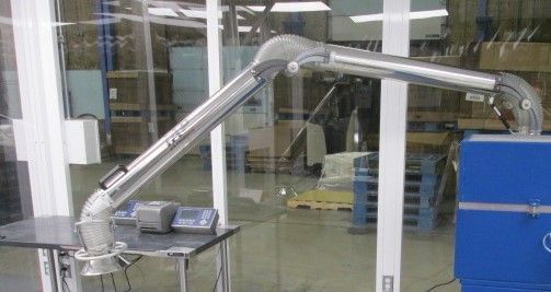 Installed stainless steel fume extraction arm