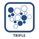 Blue and white circles in a blue square with the word