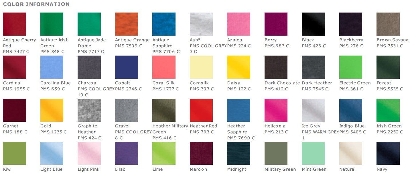 Color palette with multiple swatches, each labeled with a color name.