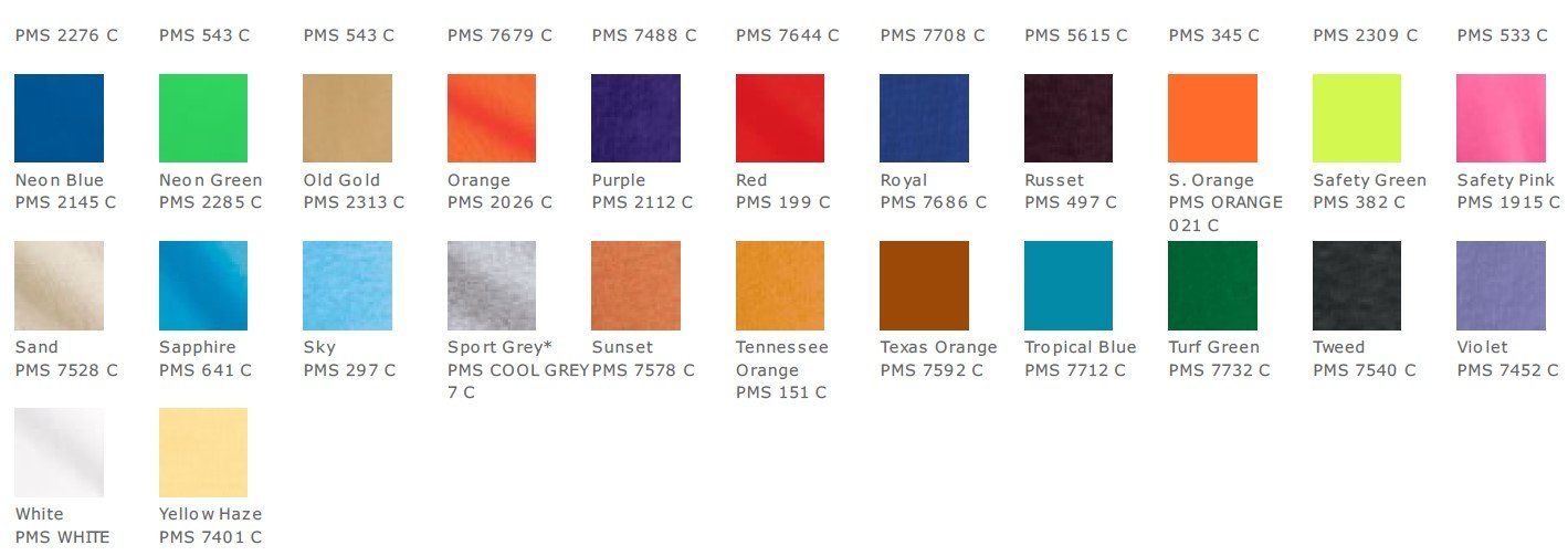Color swatches in various shades: blue, green, beige, orange, purple, red, dark blue, maroon, orange, yellow-green, pink.