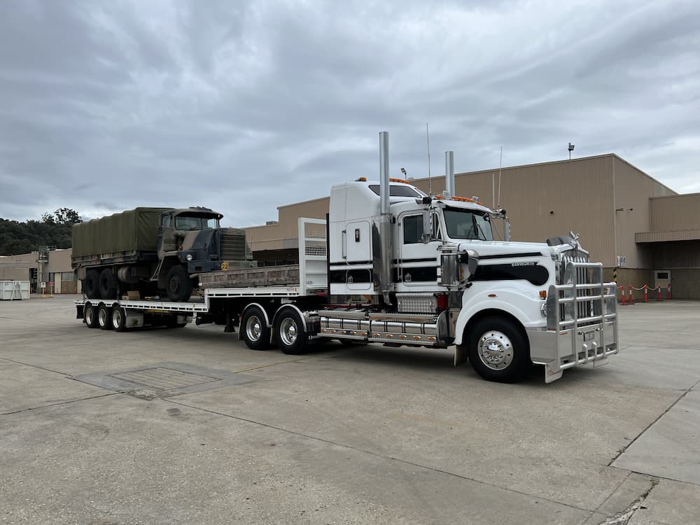 Truck on Drop Deck Trailer — Freight Transport in Wagga Wagga, NSW