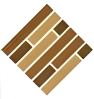 A square mosaic tile pattern featuring staggered, rectangular strips of light and dark brown wood arranged diagonally.