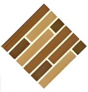 A square mosaic tile pattern featuring staggered, rectangular strips of light and dark brown wood arranged diagonally.