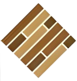 A square tile pattern composed of rectangular wooden planks in varying shades of tan, beige, and dark brown.