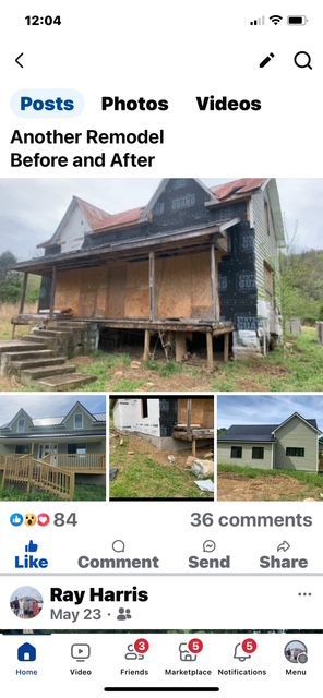 A screenshot of a facebook page showing a house before and after being remodeled