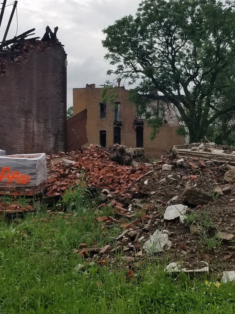 View of debris after demolition of a house