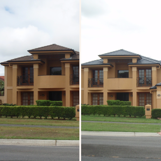 A Man Is Installing A Tile On A Roof — Gold Coast Roof Repairs in Mudgeeraba, QLD