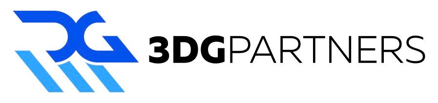 The logo for 3dg partners is blue and black on a white background.