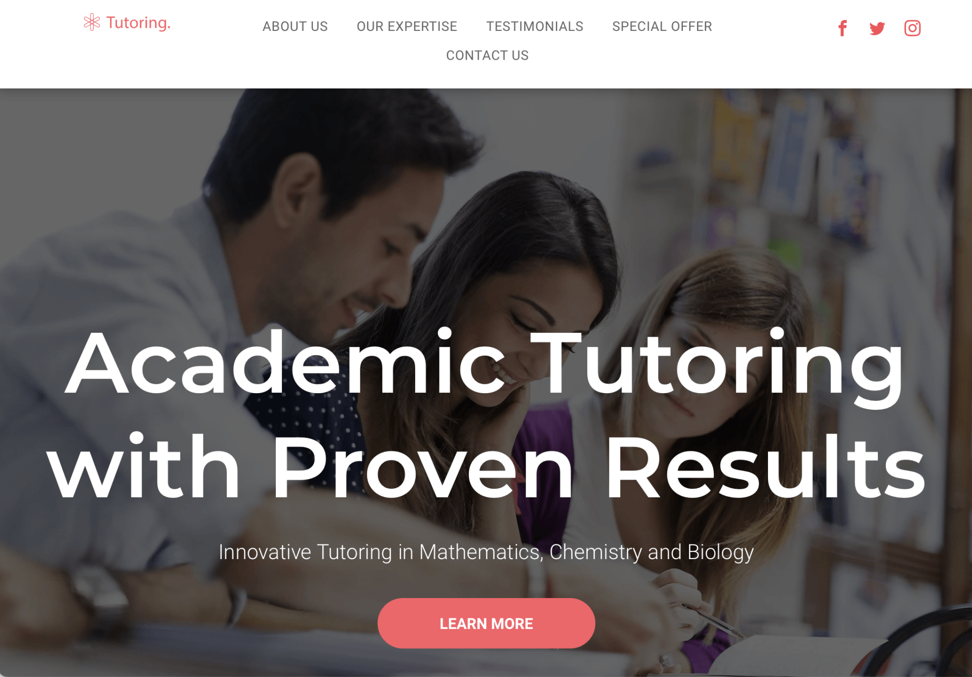 A screenshot of a website for academic tutoring with proven results.