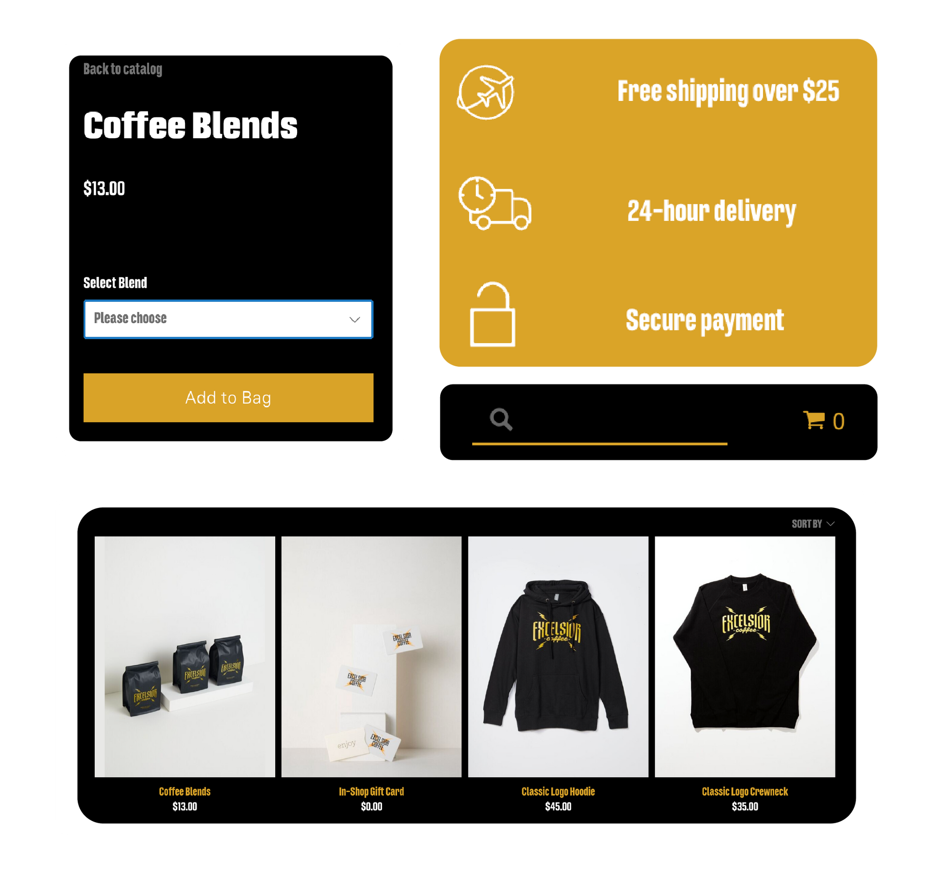 A screenshot of a website for coffee blends.
