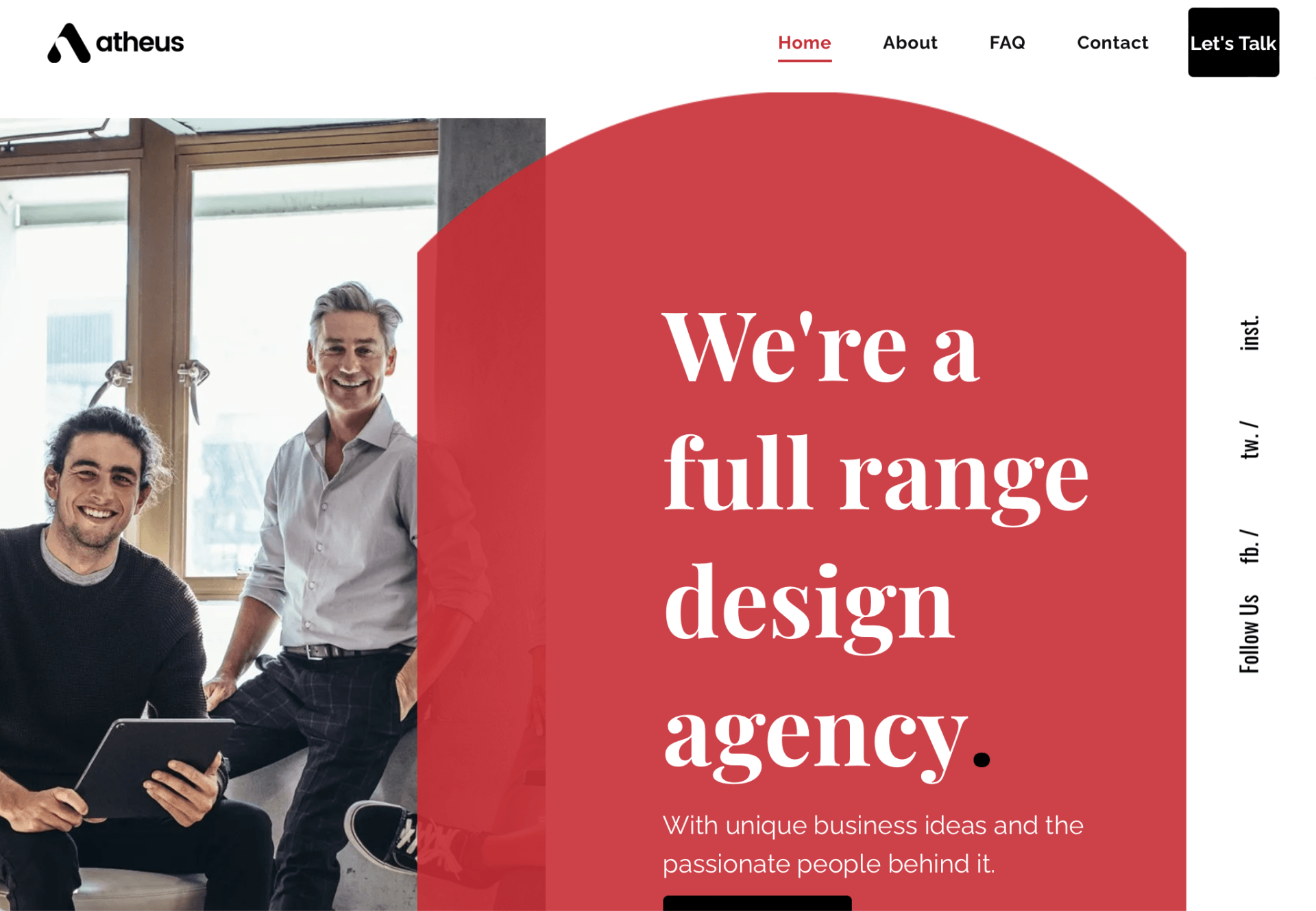 A screenshot of the website for a full range design agency.