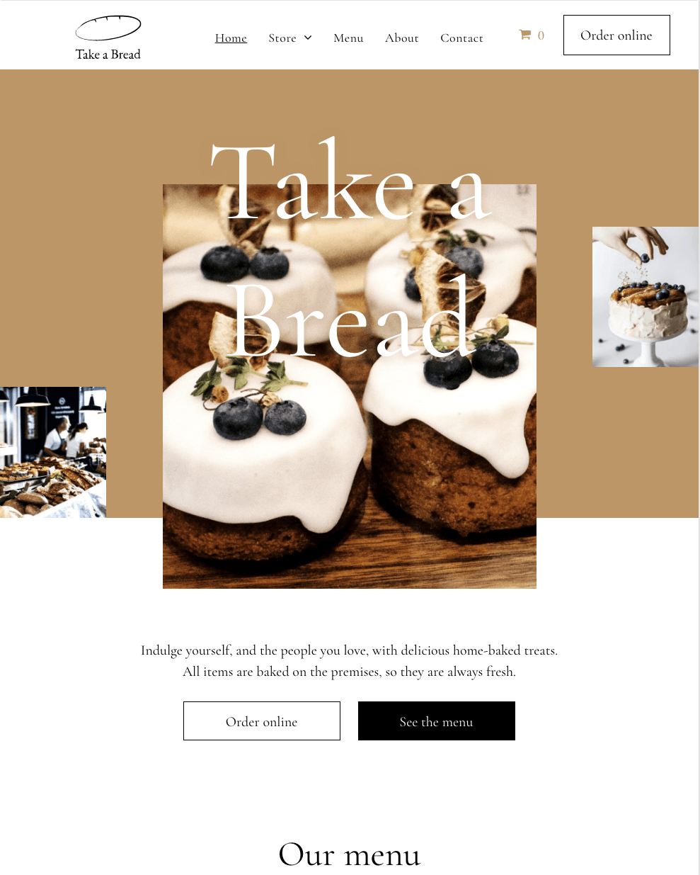 A website for a bakery called take a bread