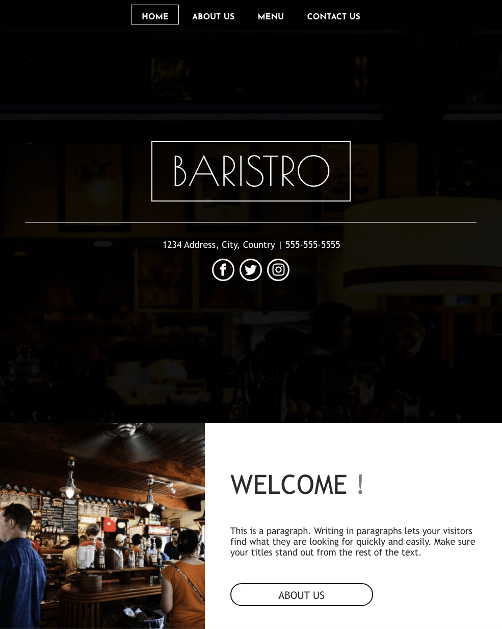 A screenshot of a website for a restaurant called baristo.