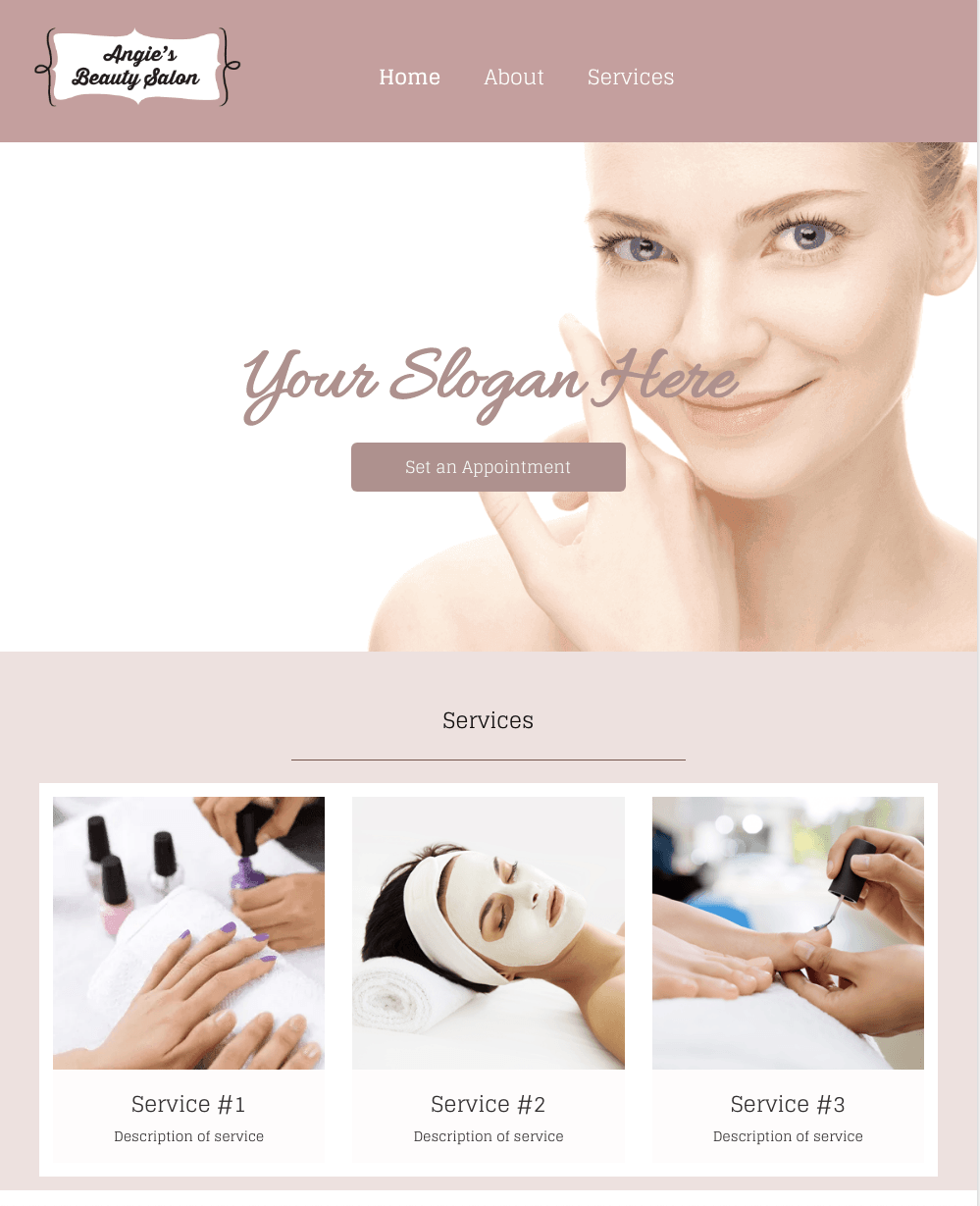 A screenshot of a website for a beauty salon