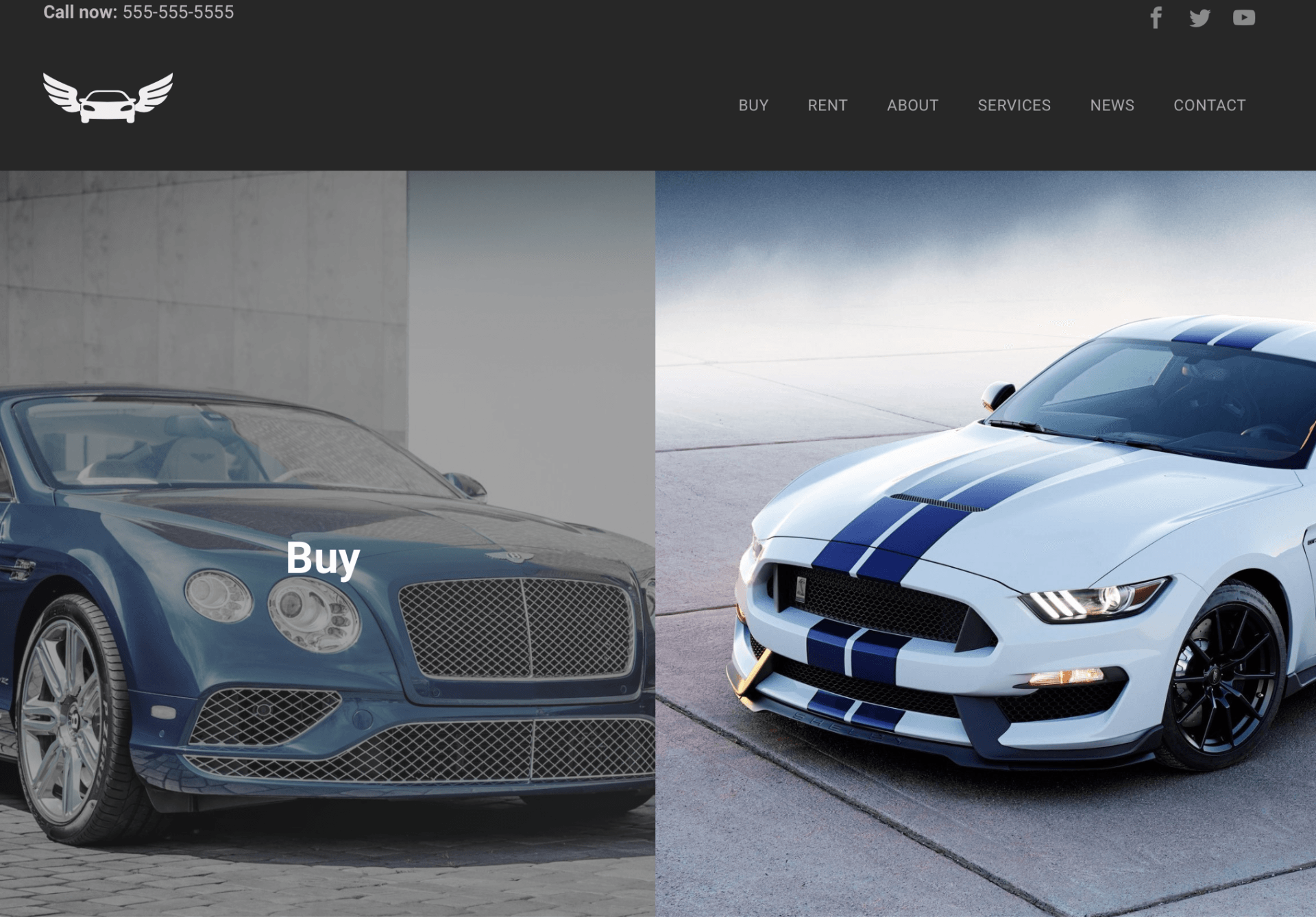 A bentley and a ford mustang are shown on a website.