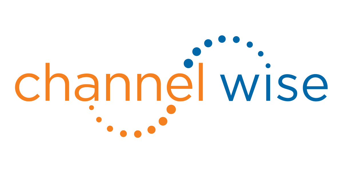 The channel wise logo is orange and blue on a white background
