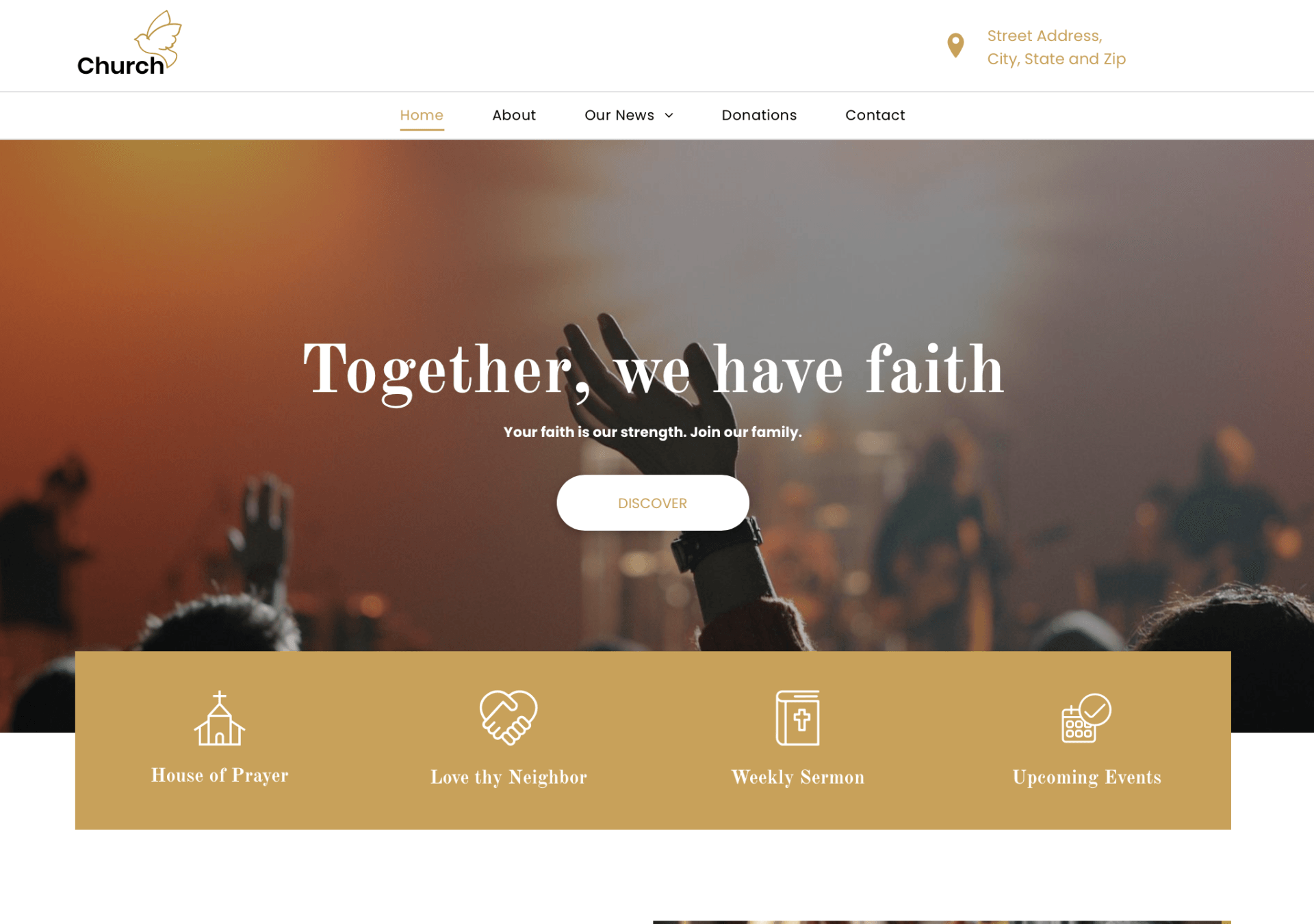 A screenshot of a website for a church called together we have faith.