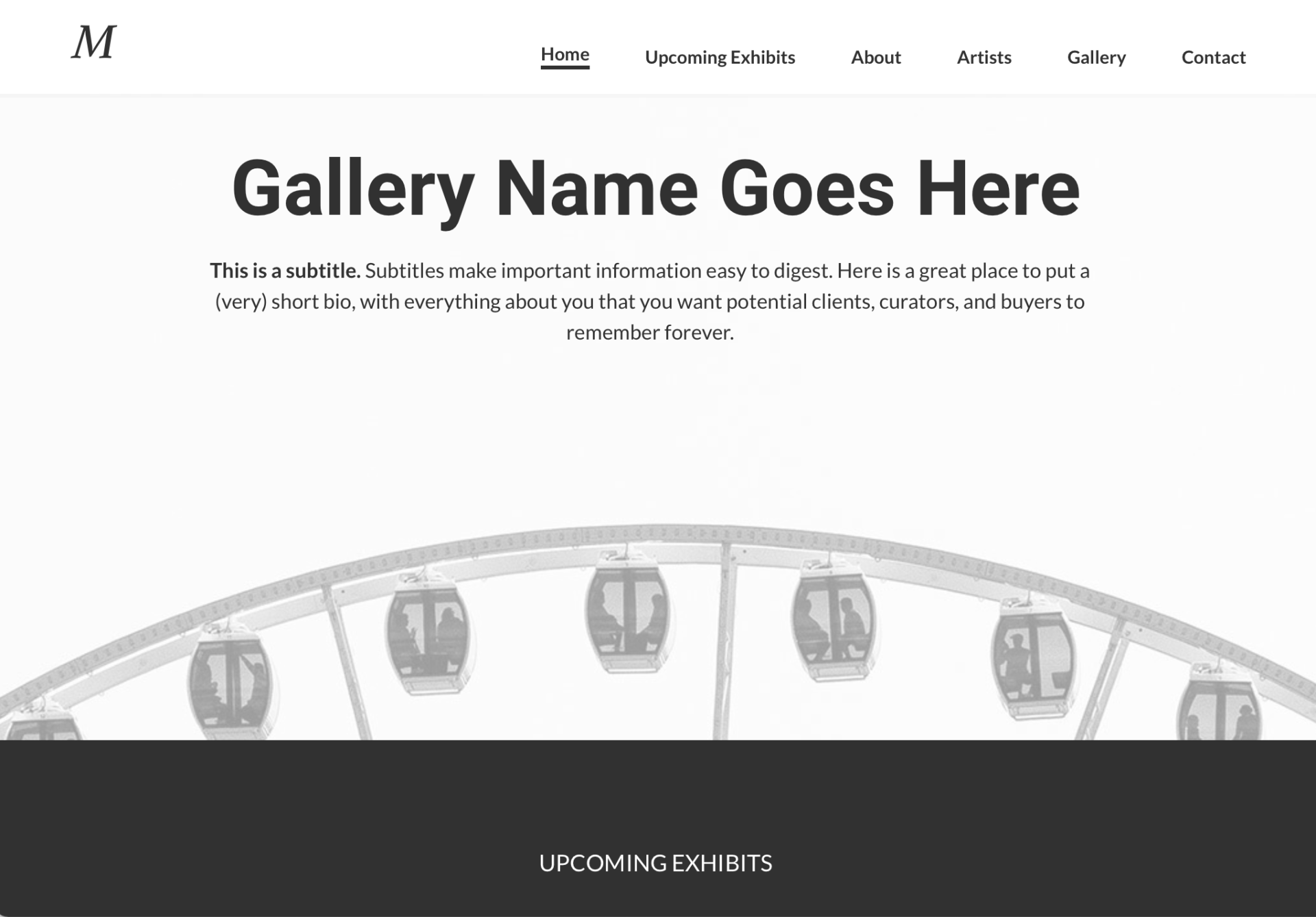 A website with a ferris wheel and a gallery name goes here.