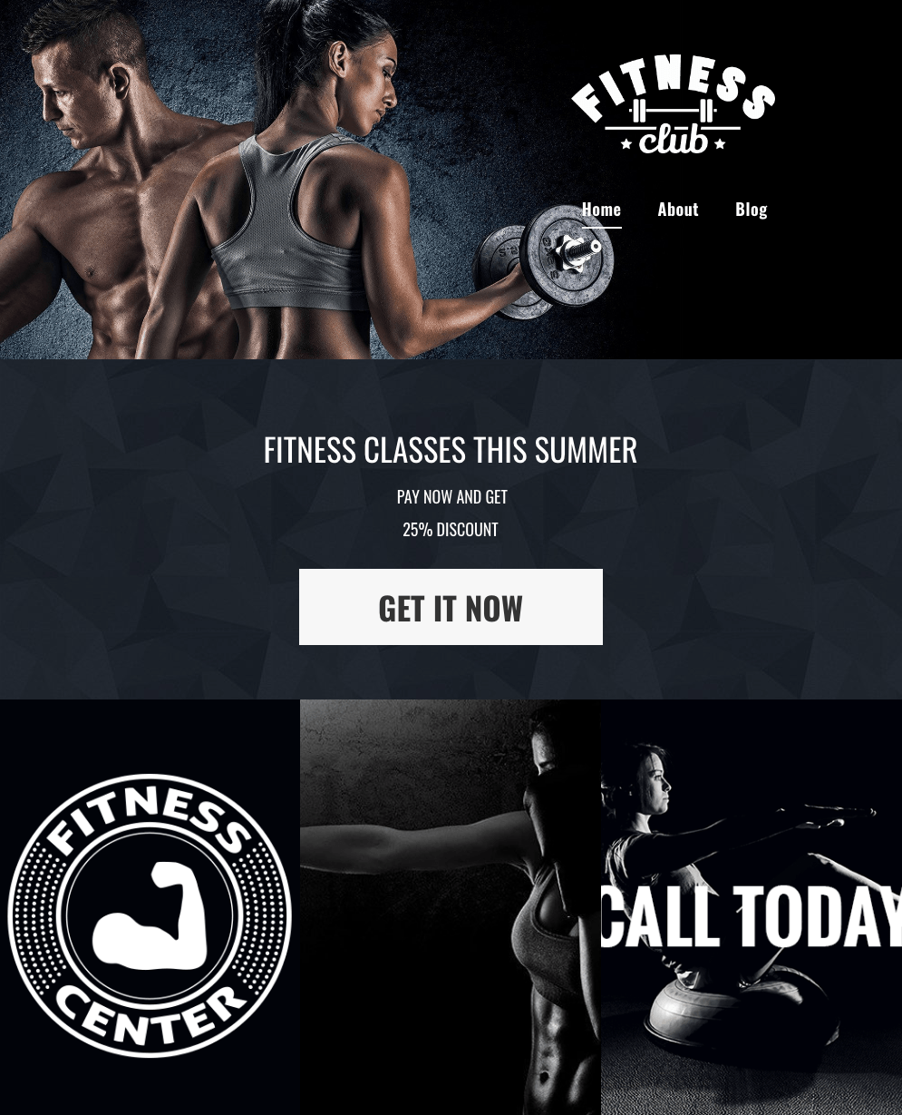 A website for a fitness center with a call today button