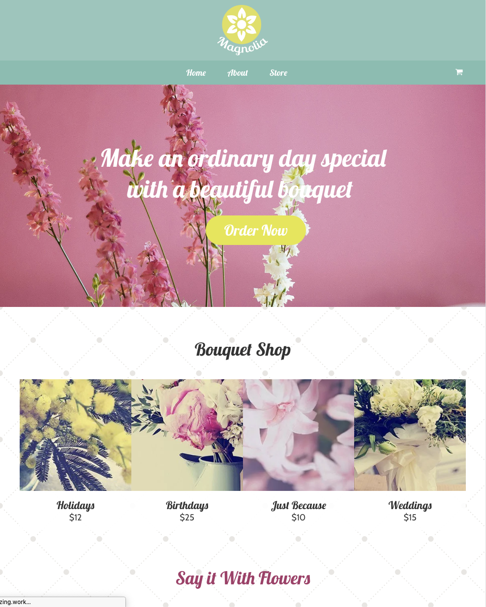 A screenshot of a website for a flower shop.