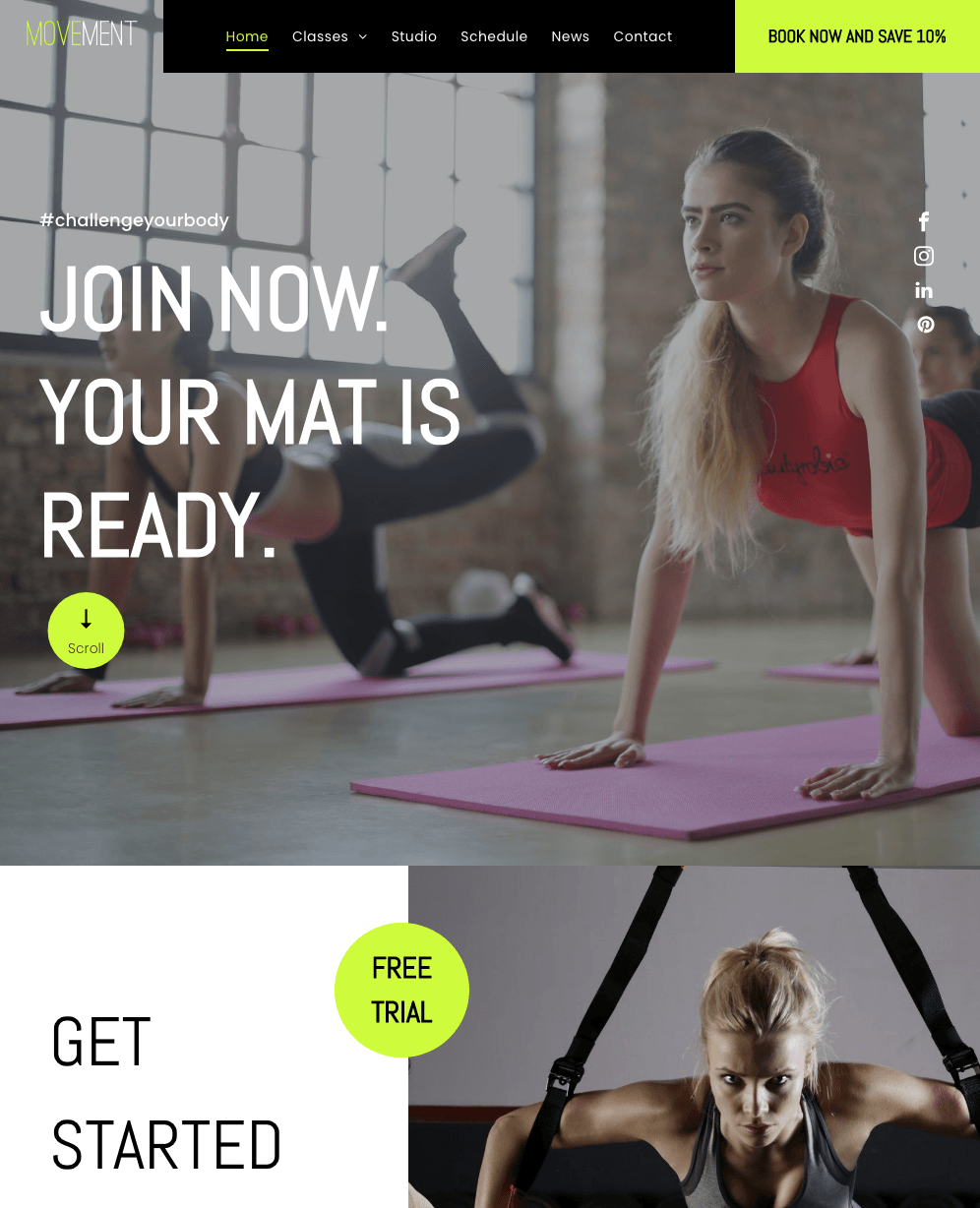 A screenshot of a website that says join now your mat is ready