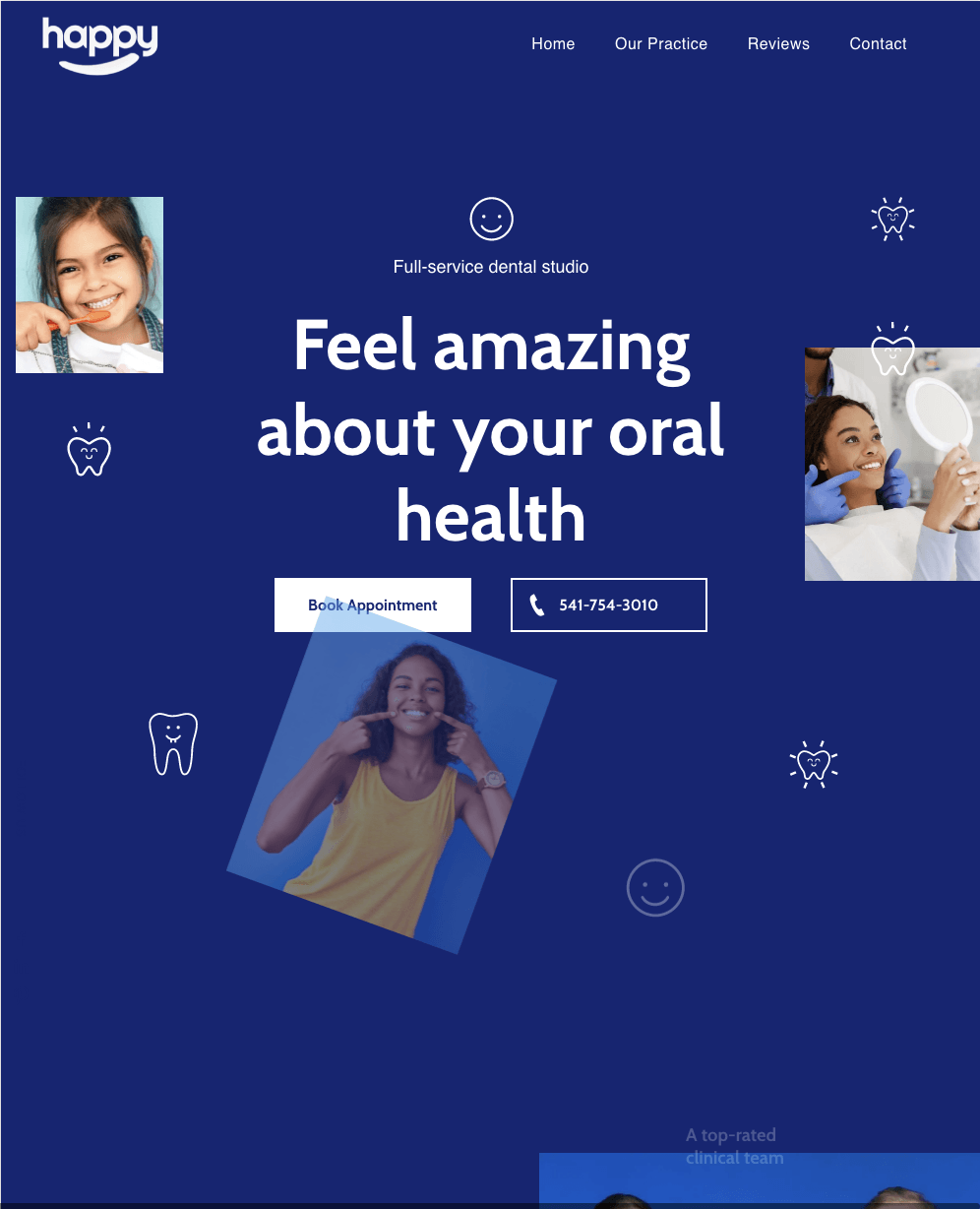 A dental website that says feel amazing about your oral health