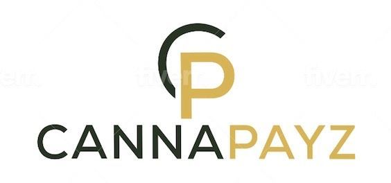 A black and gold logo for cannapayz on a white background