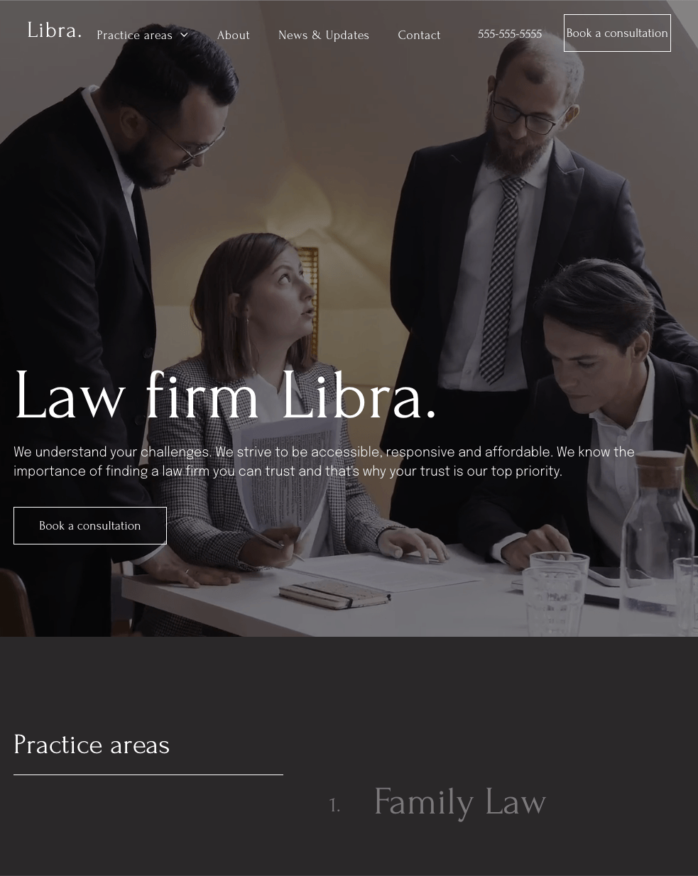 A website for a law firm called law firm libra
