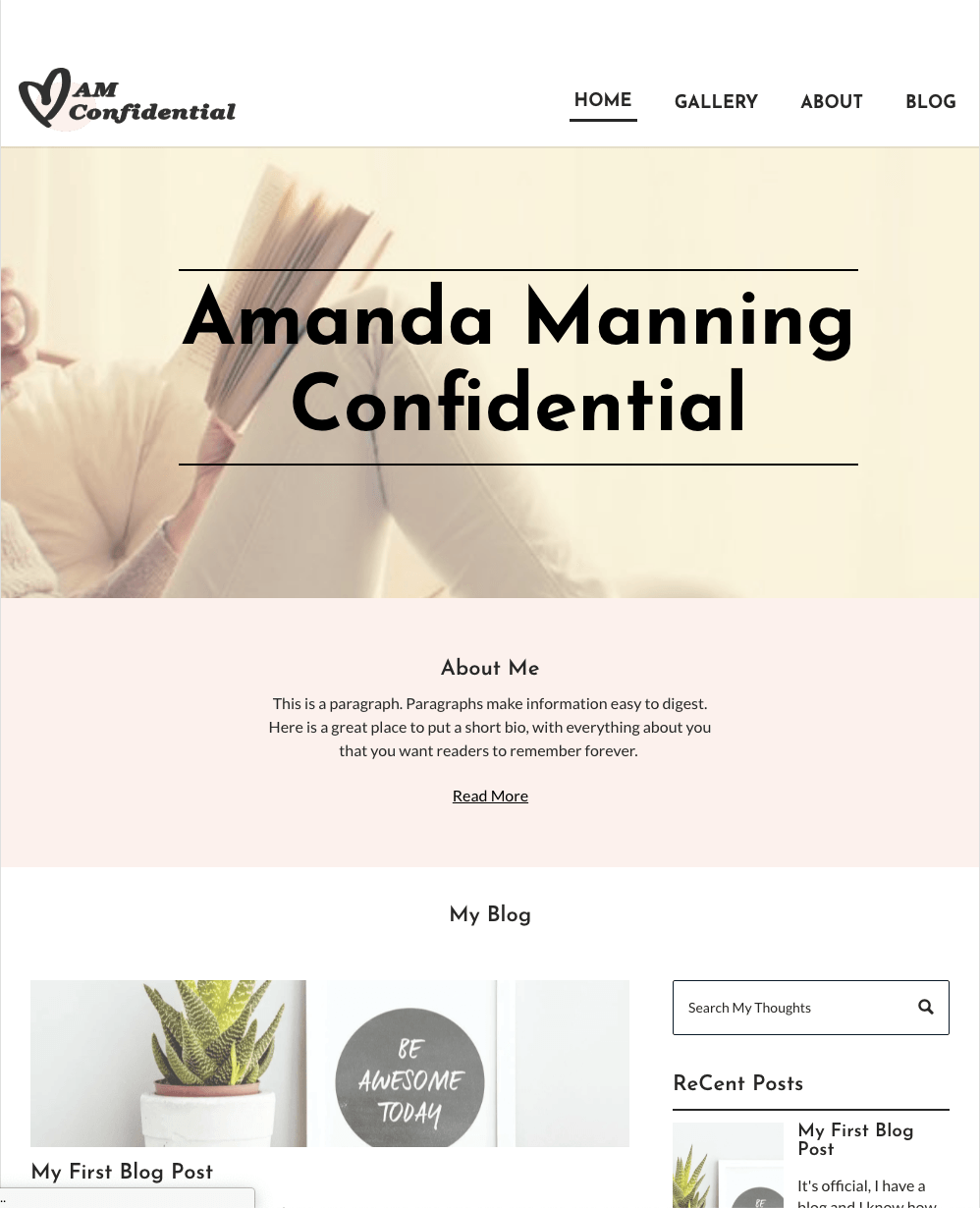 A screenshot of a website for amanda manning confidential.