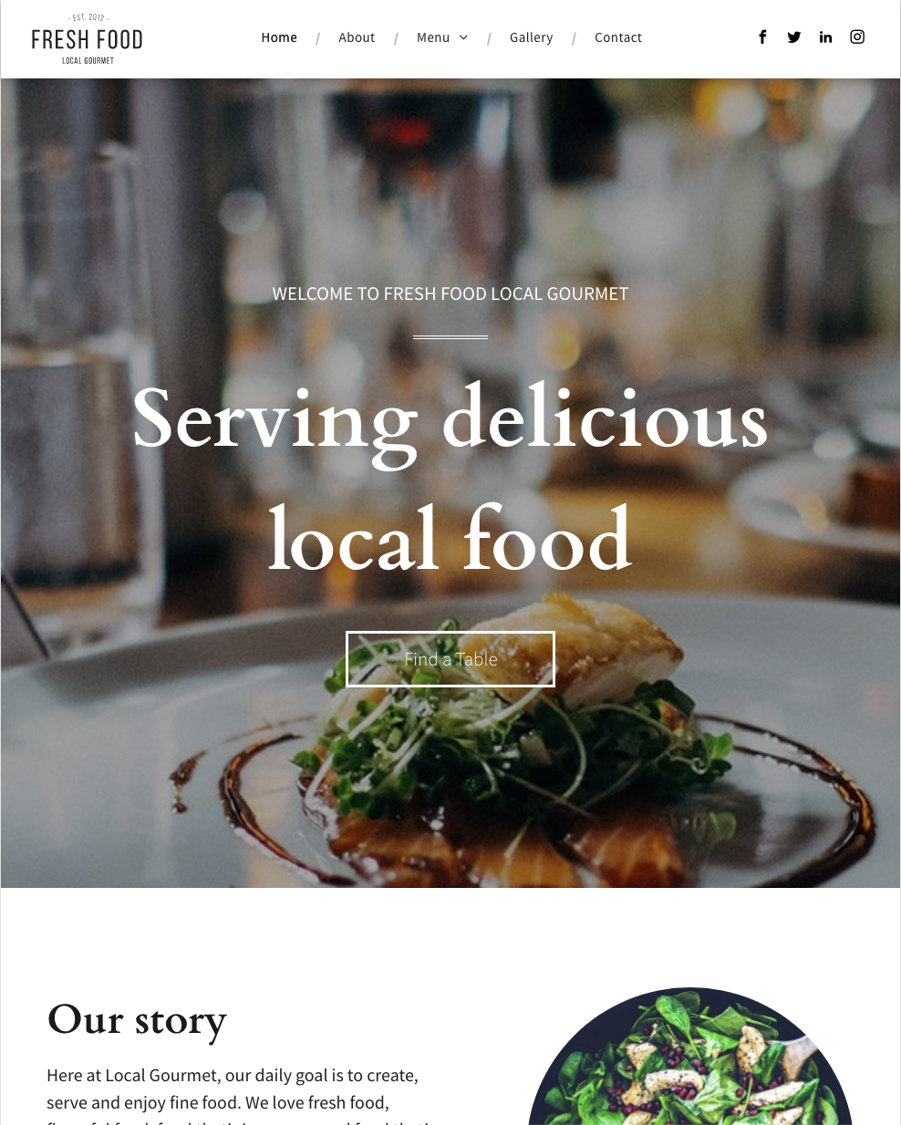 A website for a restaurant called fresh food serving delicious local food.