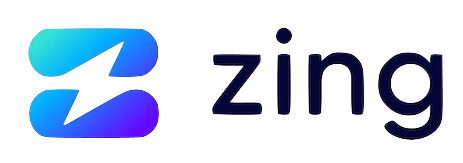 A logo for a company called zing with a blue and purple logo.