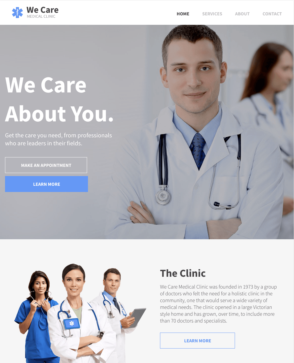 A screenshot of a website that says we care about you