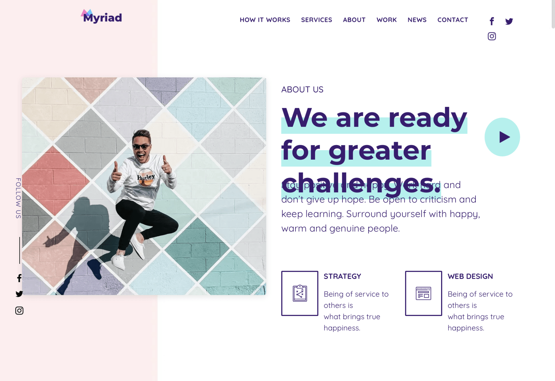 A man is jumping in the air with the words `` we are ready for greater challenges ''.