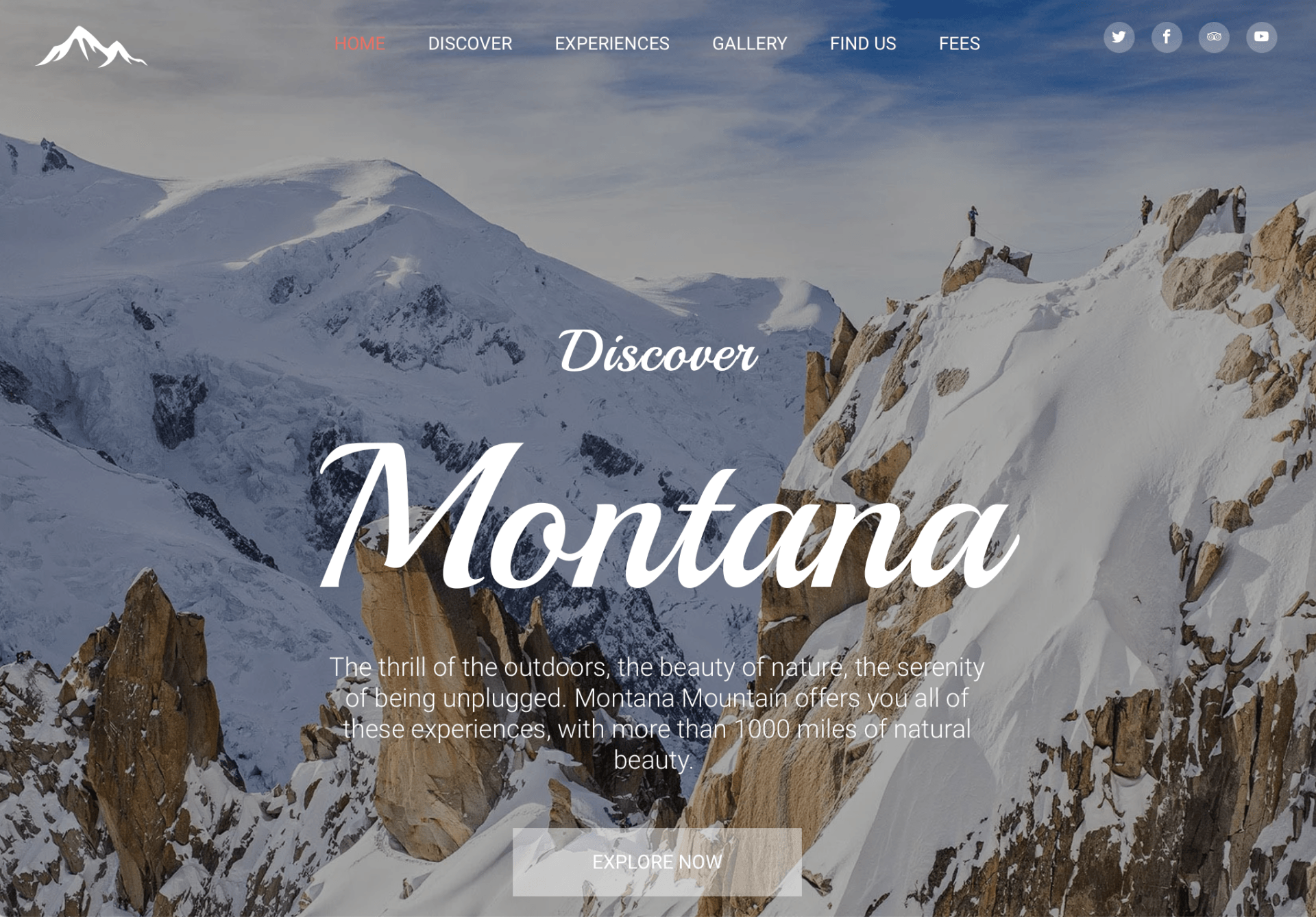 A montana website shows a mountain covered in snow.