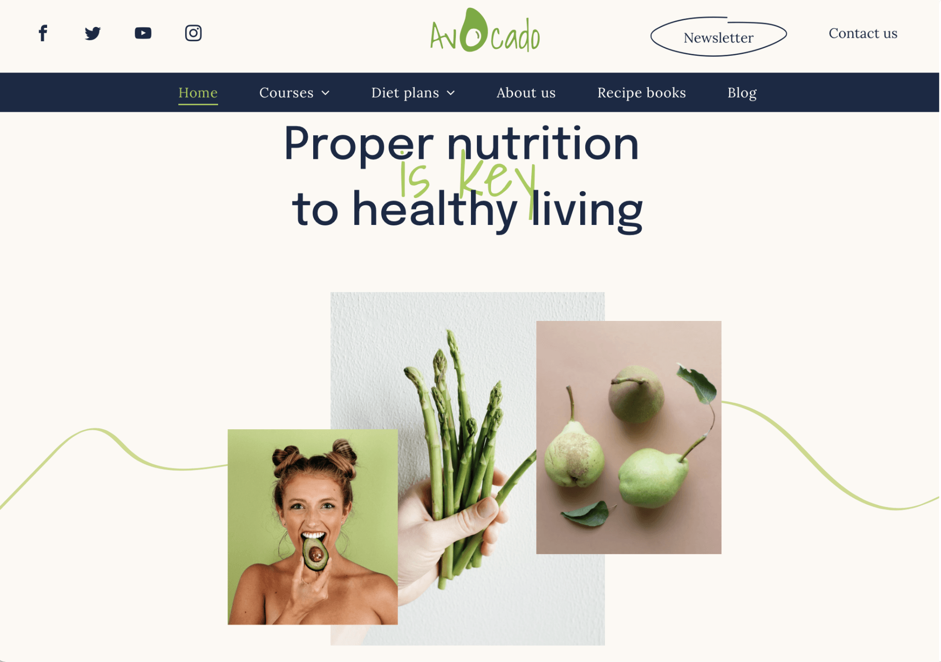 A screenshot of a website that says proper nutrition is key to healthy living.