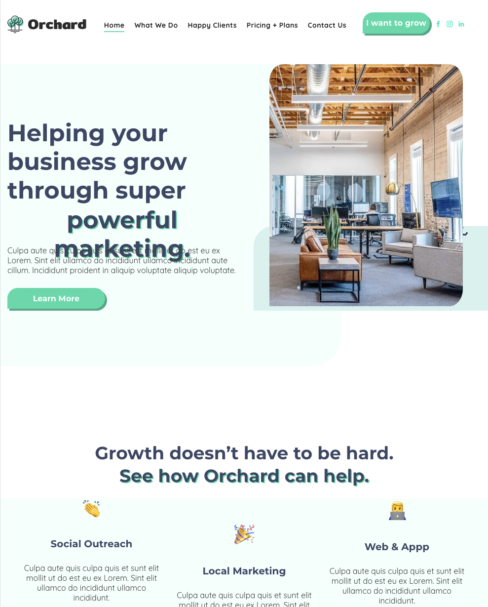 A screenshot of a website that says `` helping your business grow through super powerful marketing ''.